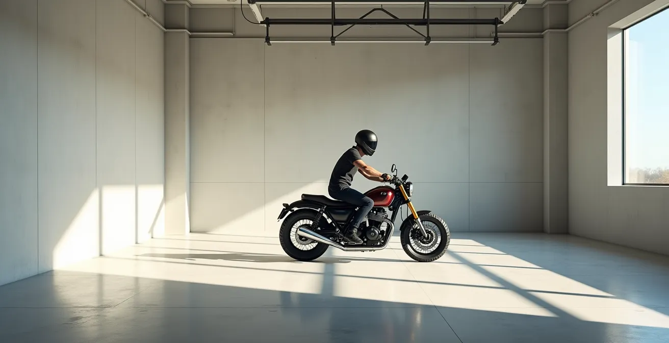 Vista lateral de motorista mostrando el triángulo ergonómico manillar-asiento-estriberas