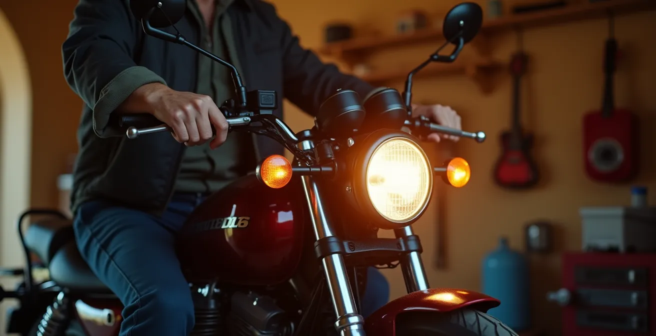 Ajuste de altura del faro delantero de moto contra pared