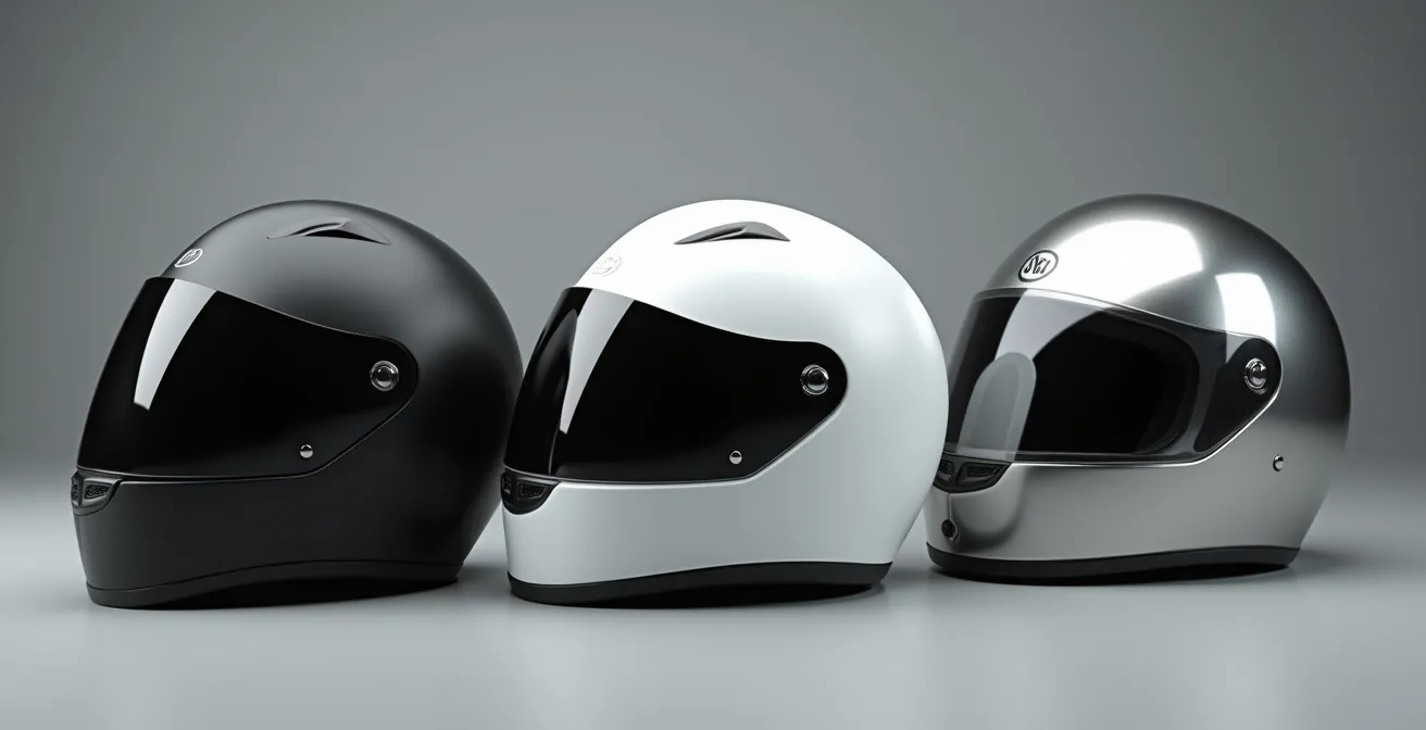 Comparación visual de tres tipos de cascos de moto mostrando diferentes campos de visión