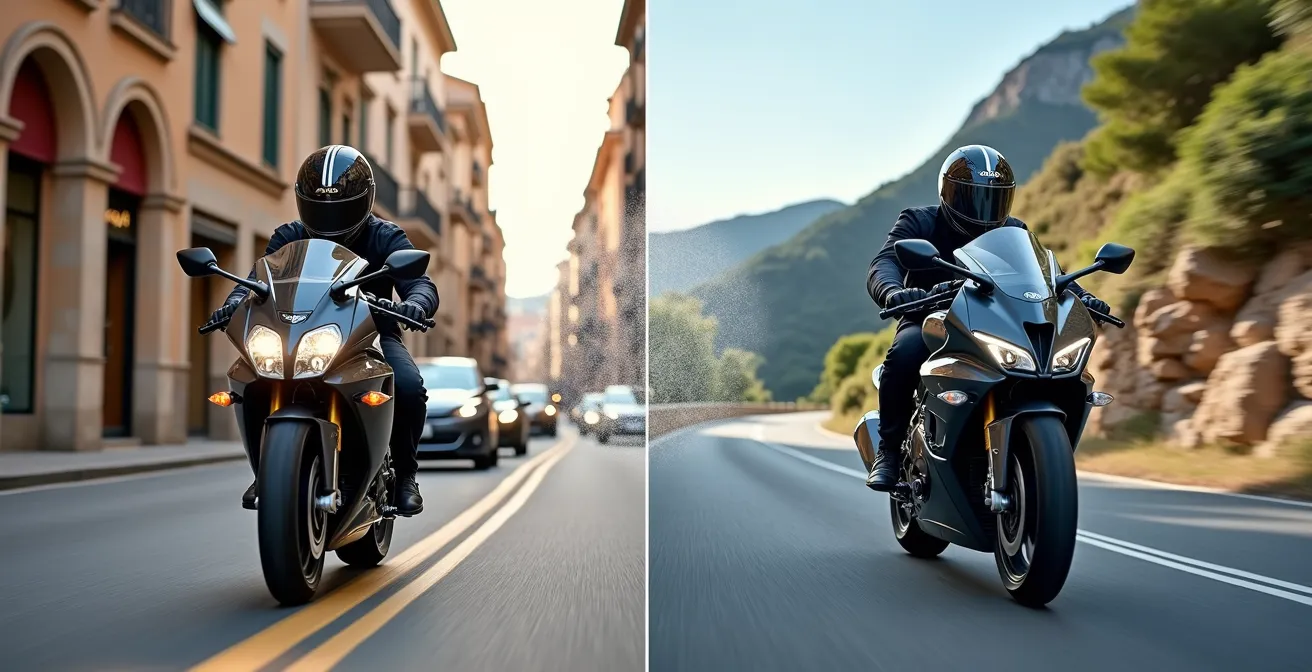 Comparación visual entre moto naked urbana y touring para el carnet A2