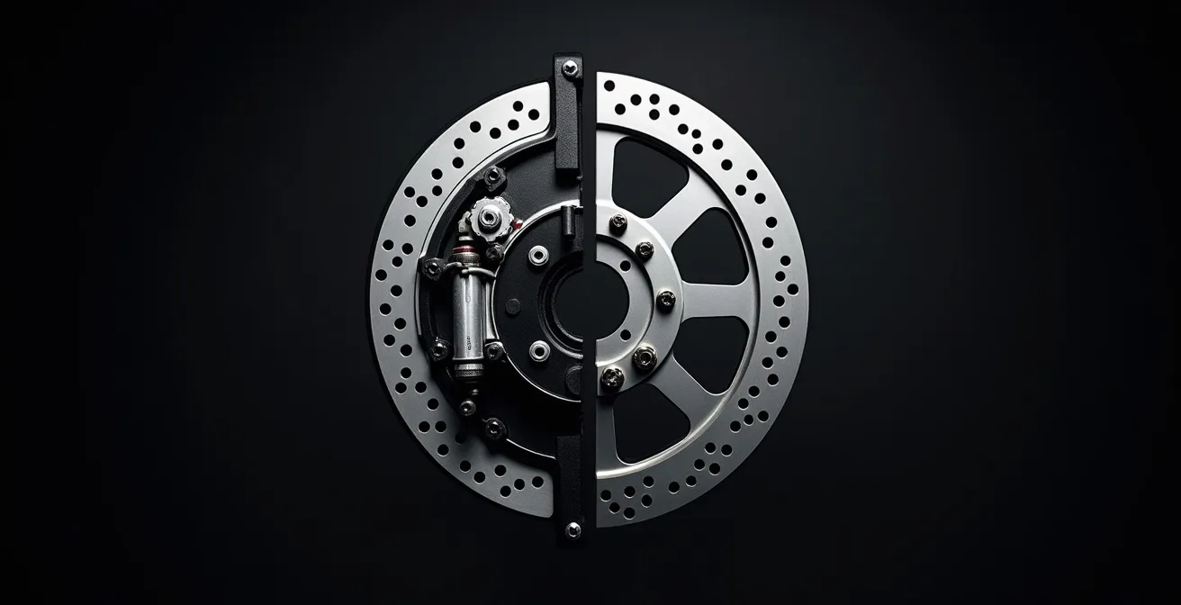 Vista lateral de sistema de frenos con componentes ABS y CBS visibles