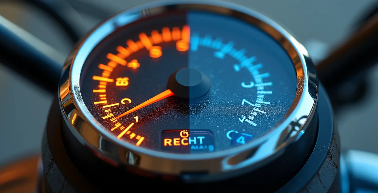 Comparación visual del rendimiento de batería de una moto eléctrica en verano con carga completa e invierno con carga reducida