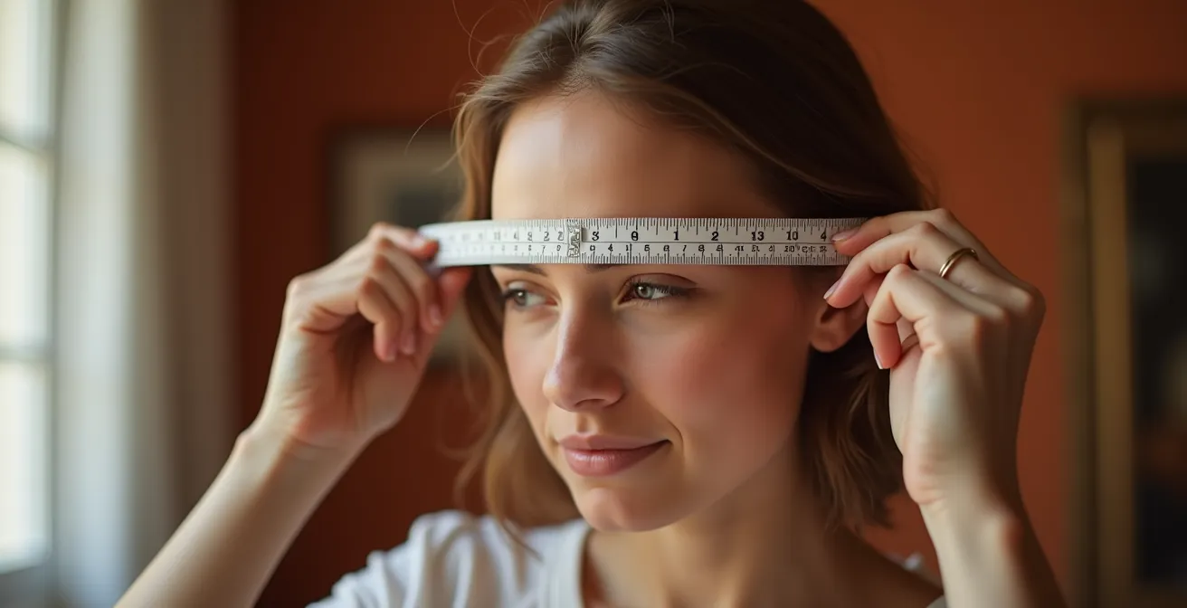 Manos midiendo el perímetro de una cabeza con cinta métrica para determinar la talla de un casco de moto.