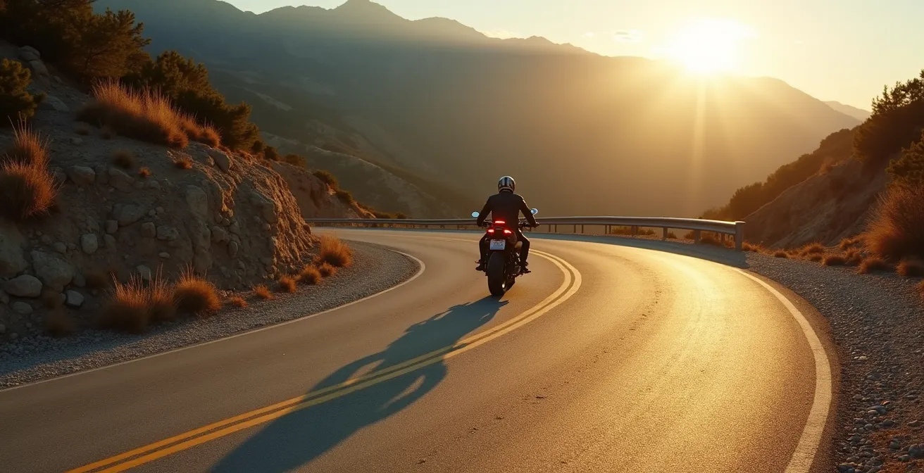 Técnica de frenado con freno trasero en curva de montaña española