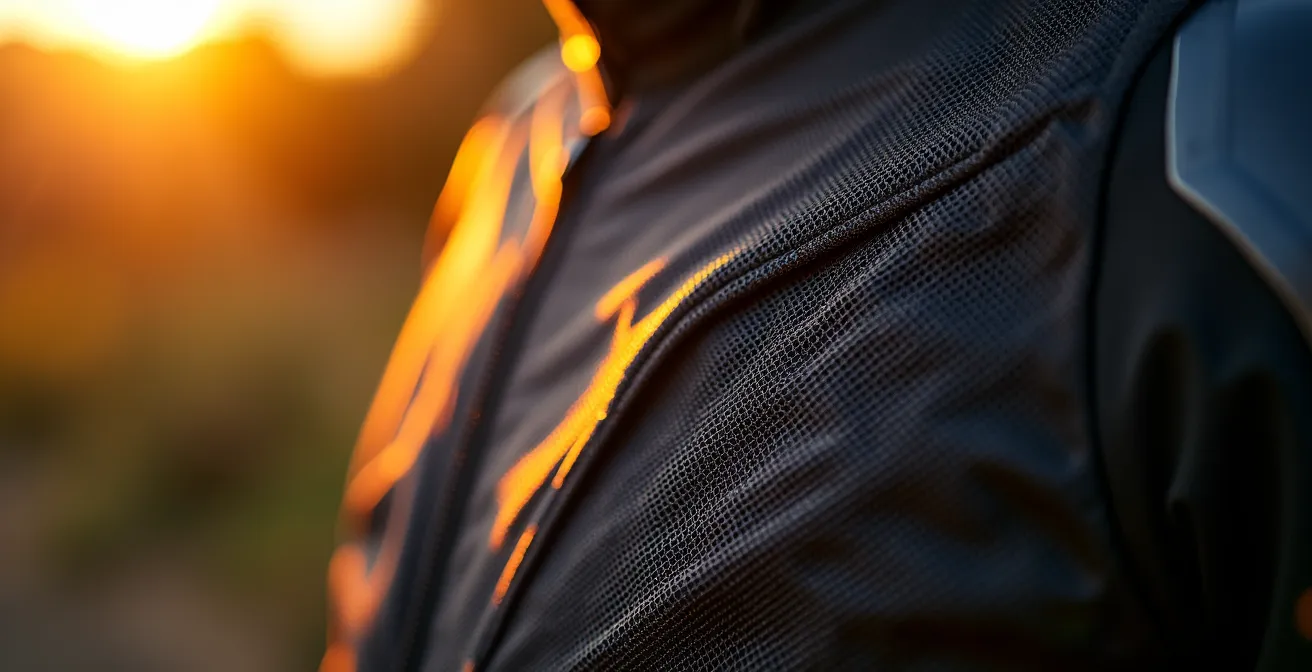 Sistema de ventilación y protección en chaqueta de malla para motorista