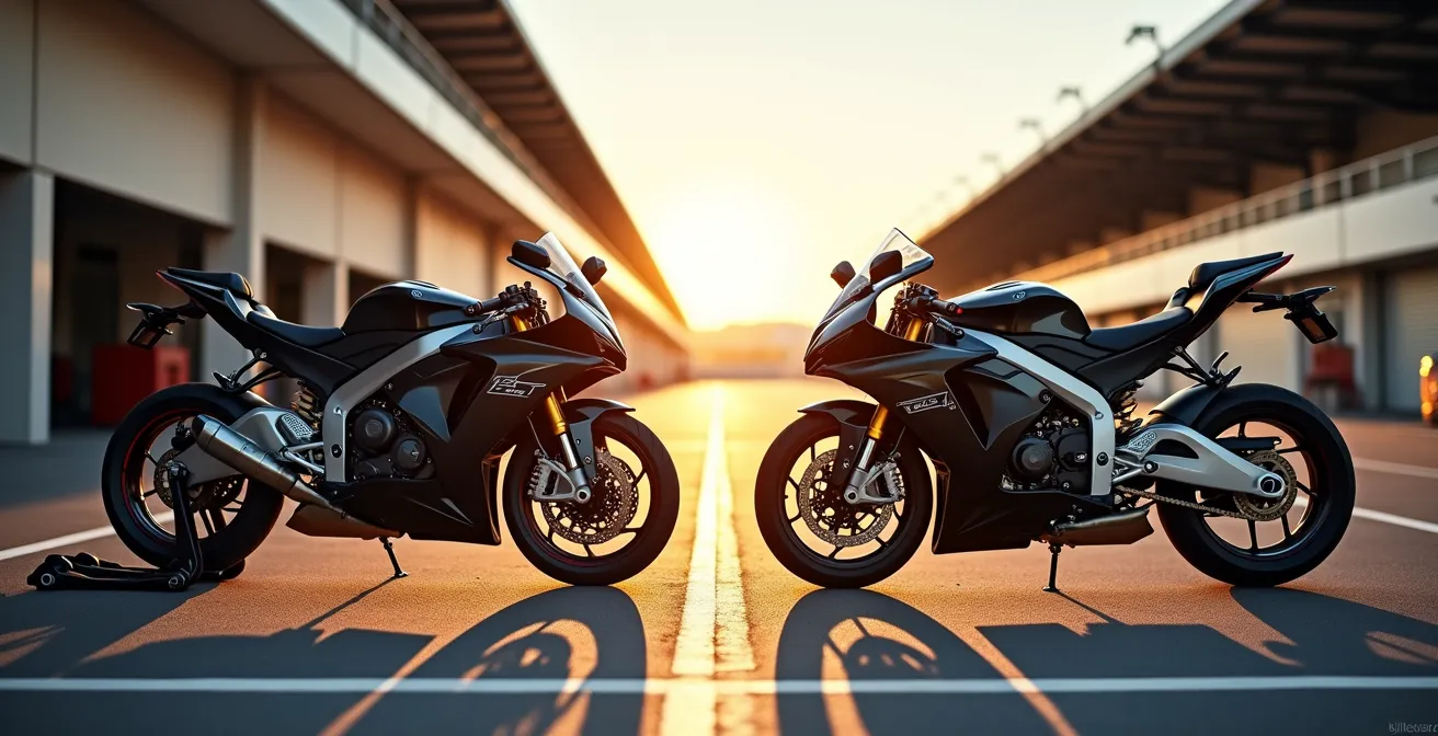 Vista comparativa de moto de calle y moto de alquiler preparadas en el paddock