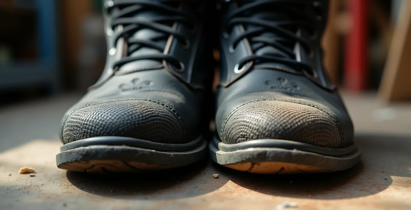 Comparación macro de texturas de suelas de botas de moto mostrando diferencias de desgaste