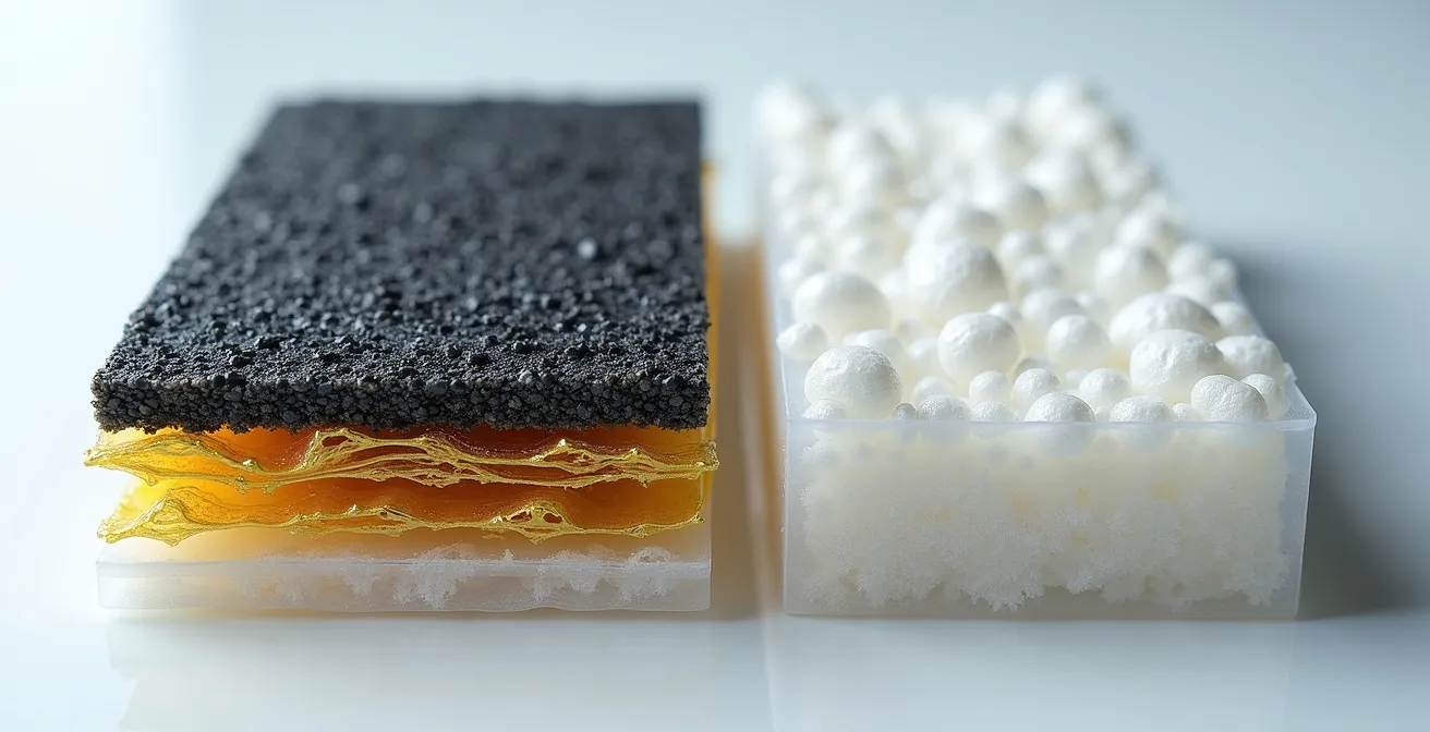 Visualización microscópica de la estructura multicapa de fibras disipando energía de impacto