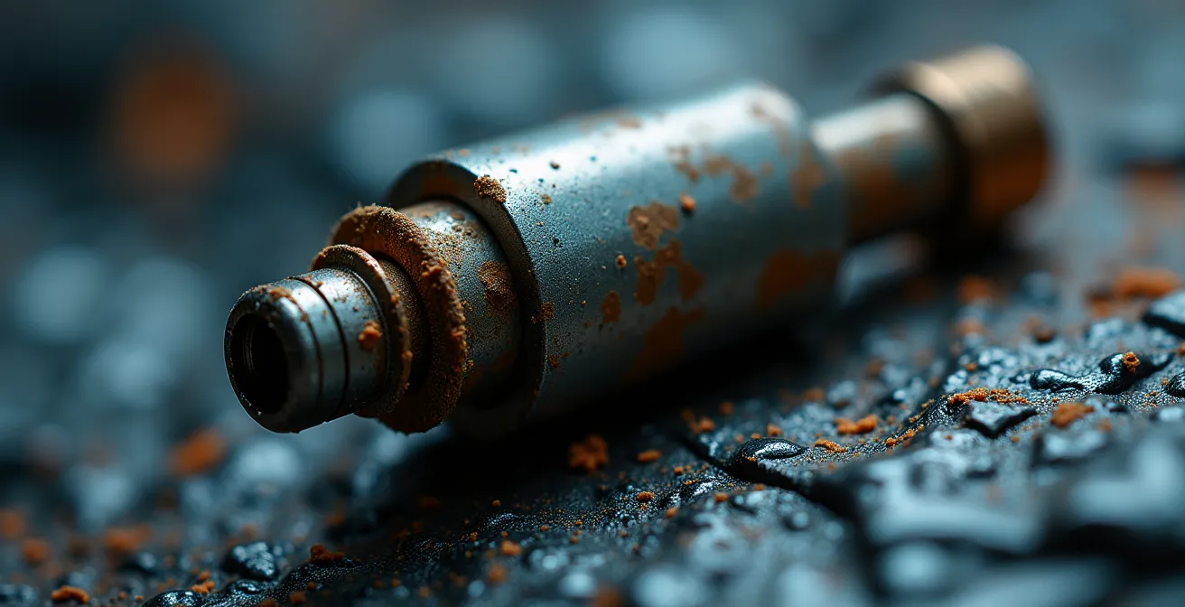 Detalle macro de componentes de airbag mostrando desgaste