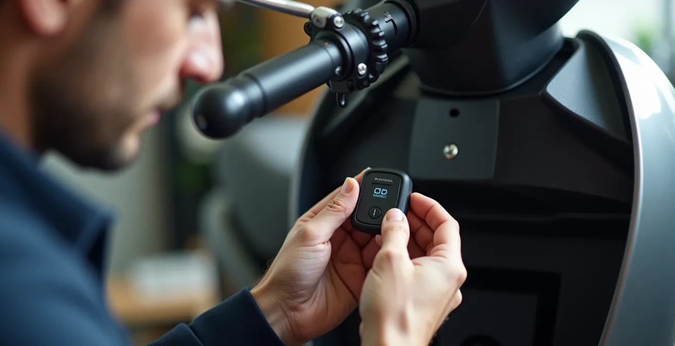 Vista detalle de zona oculta del contraescudo de un scooter donde se instala un dispositivo antirrobo