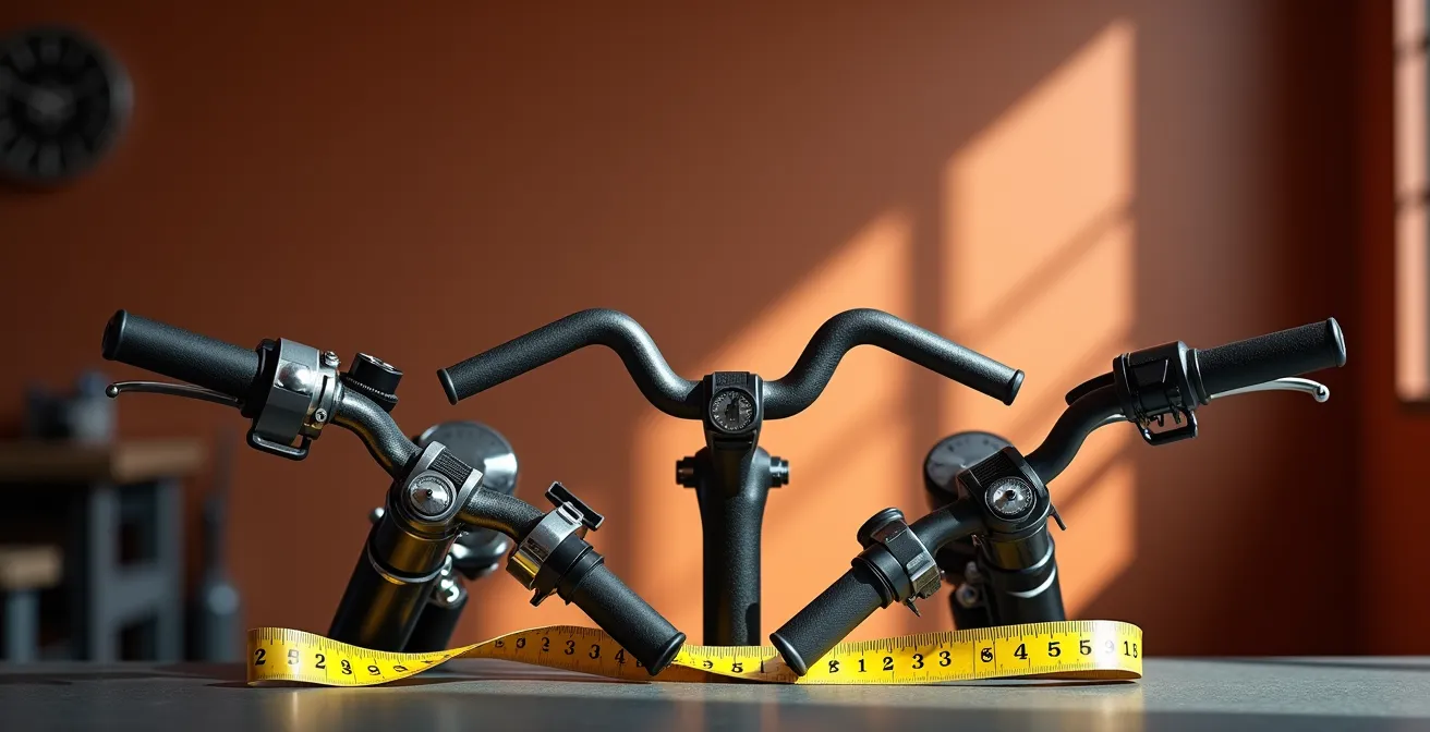 Comparación visual de diferentes tipos de manillar de moto mostrando alturas y anchuras