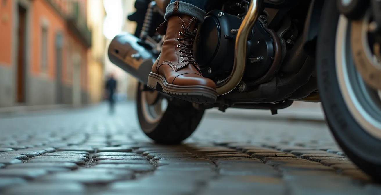 Comparación de maniobrabilidad entre una moto ligera y una pesada en una calle estrecha española
