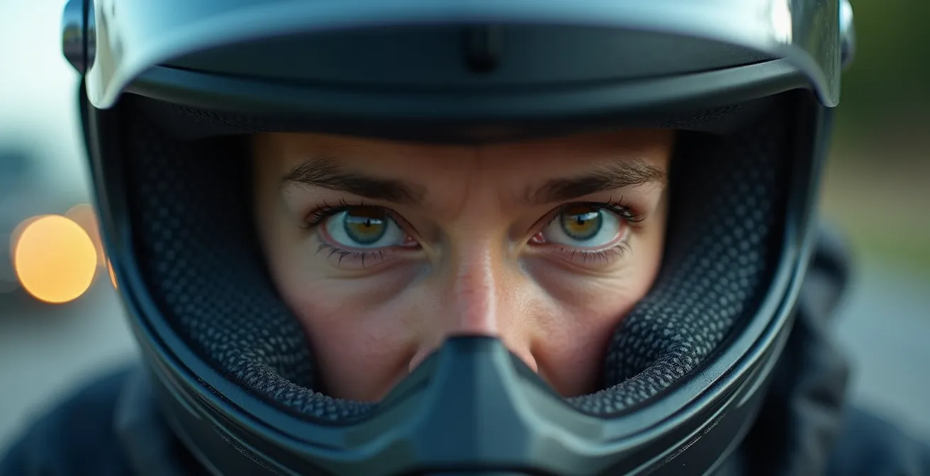 Representación visual del procesamiento de datos múltiples del cerebro de un motorista en una curva