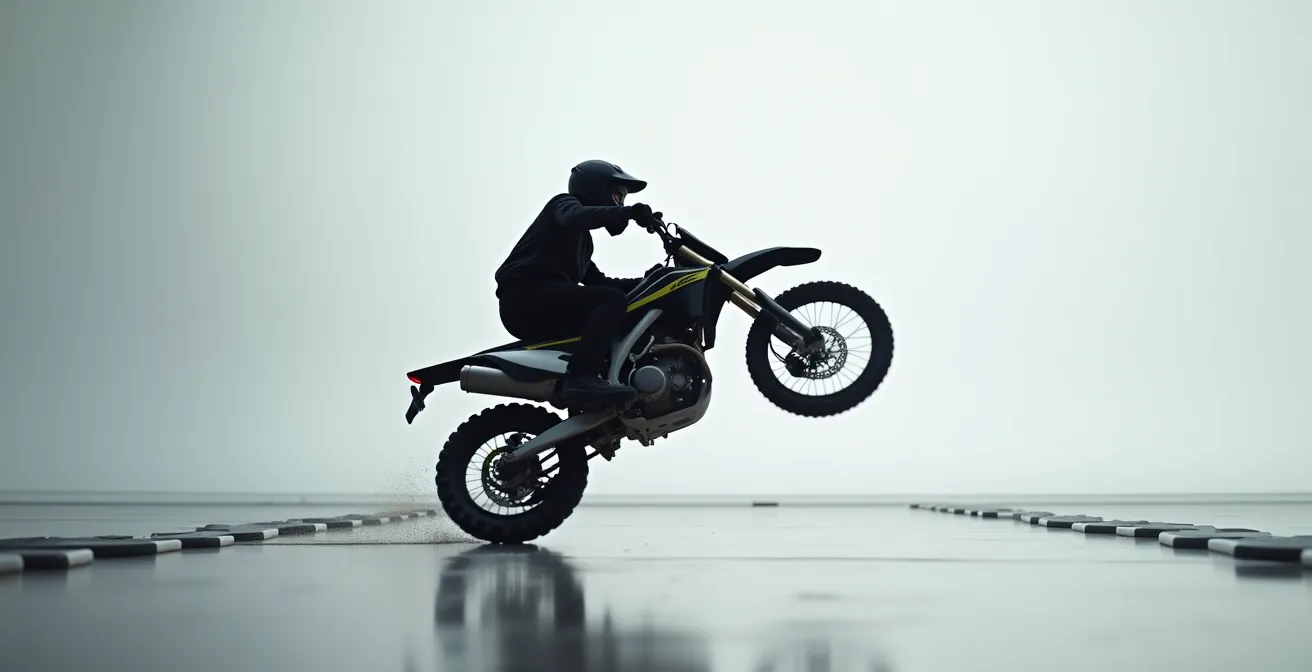 Secuencia de caída mostrando el reflejo instintivo de apoyo de manos en motorista